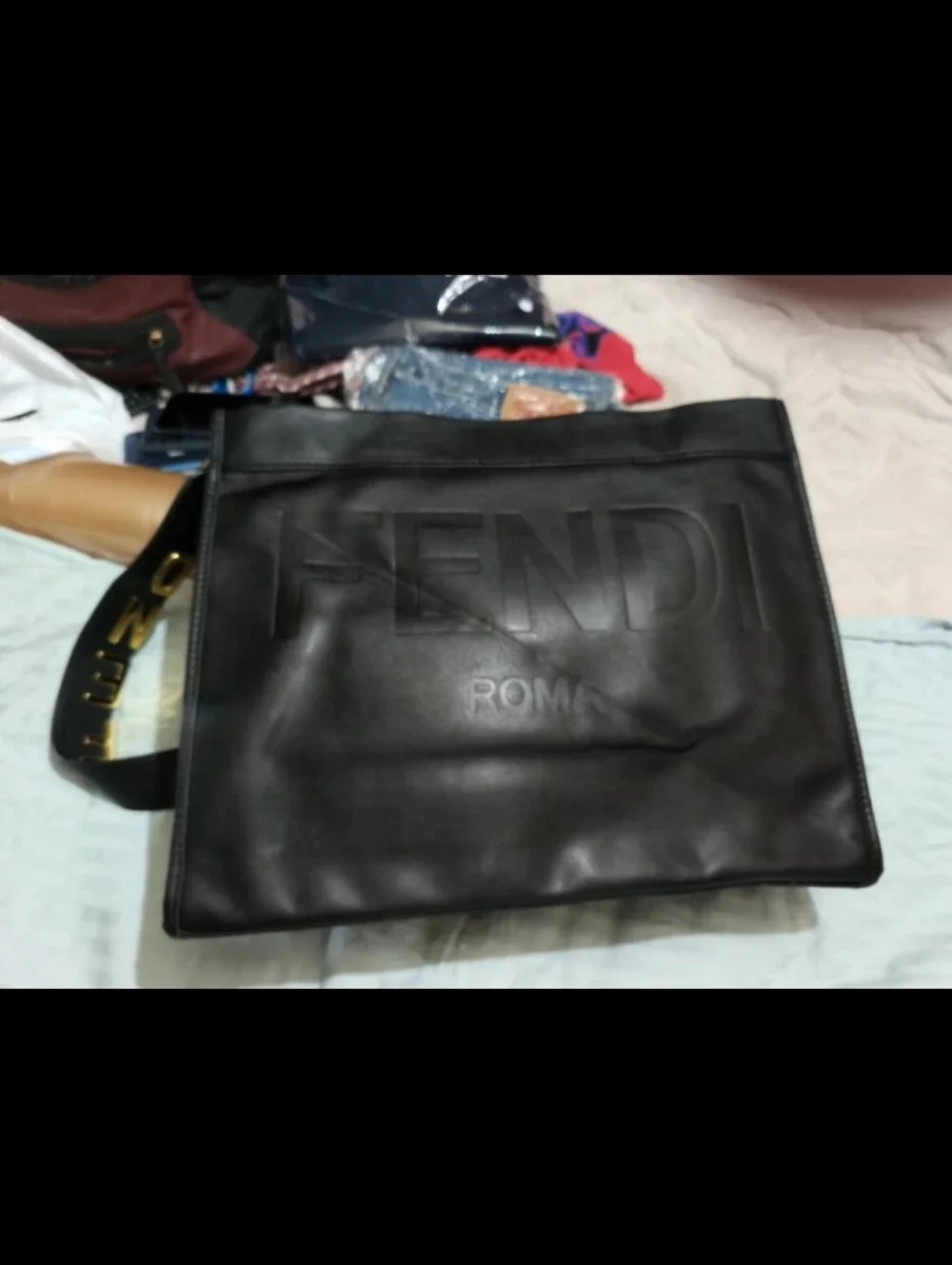Fendi Black Embossed Roma Leather Tote